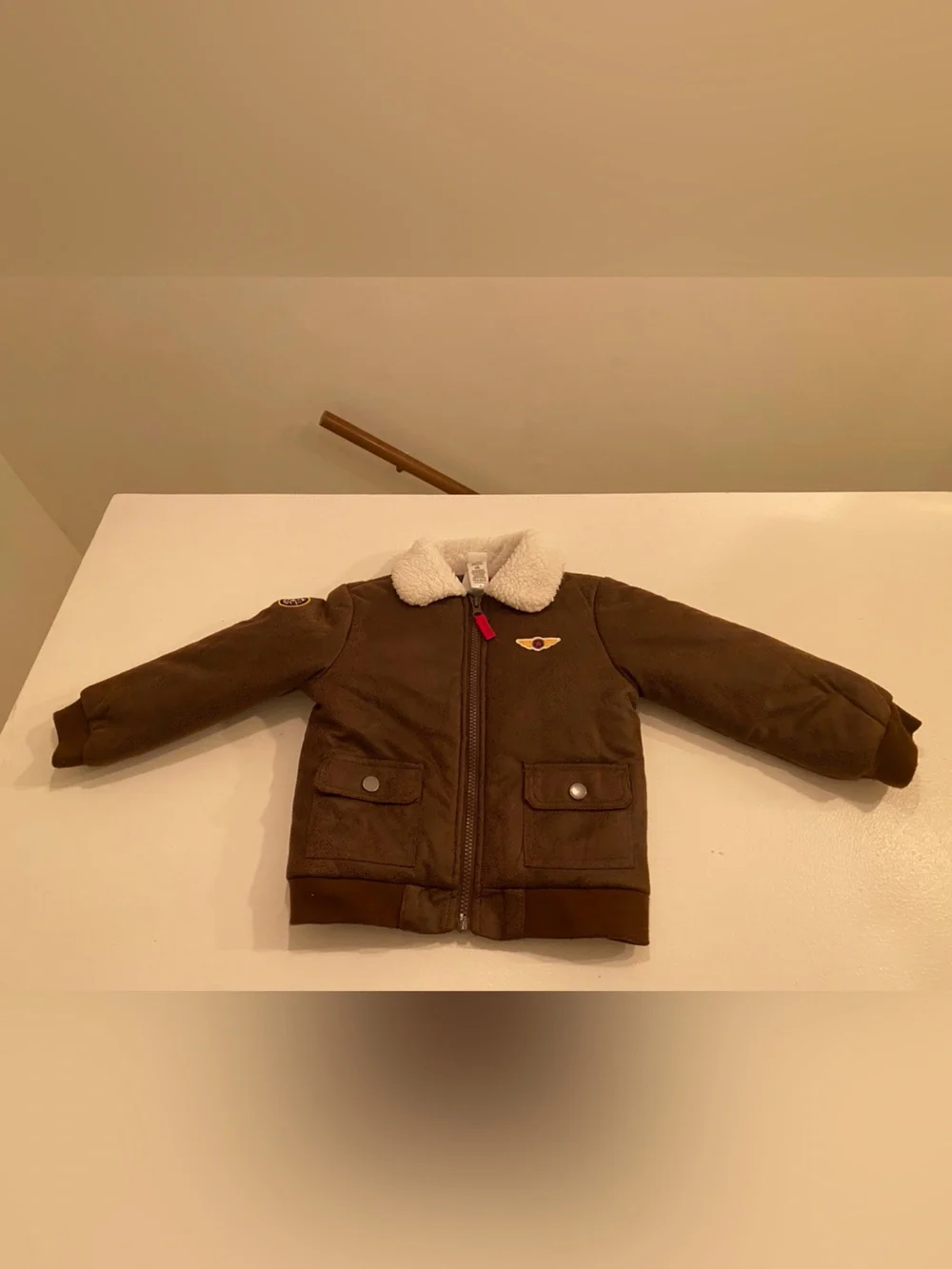 Little Me Brown Jacket with Cream Sherpa Collar